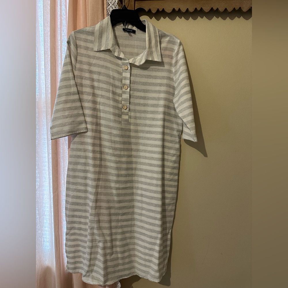 Roolee grey and white linen stripe midi dress. Size S.